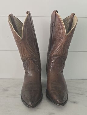 ACME Brown Leather Western Cowboy Boots with Cream Interior Trim